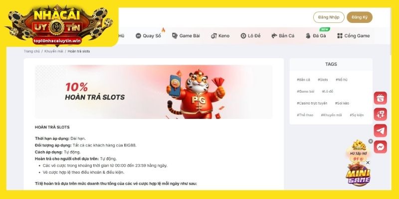 Chơi quay hũ mỗi ngày với ưu đãi hoàn trả 10%